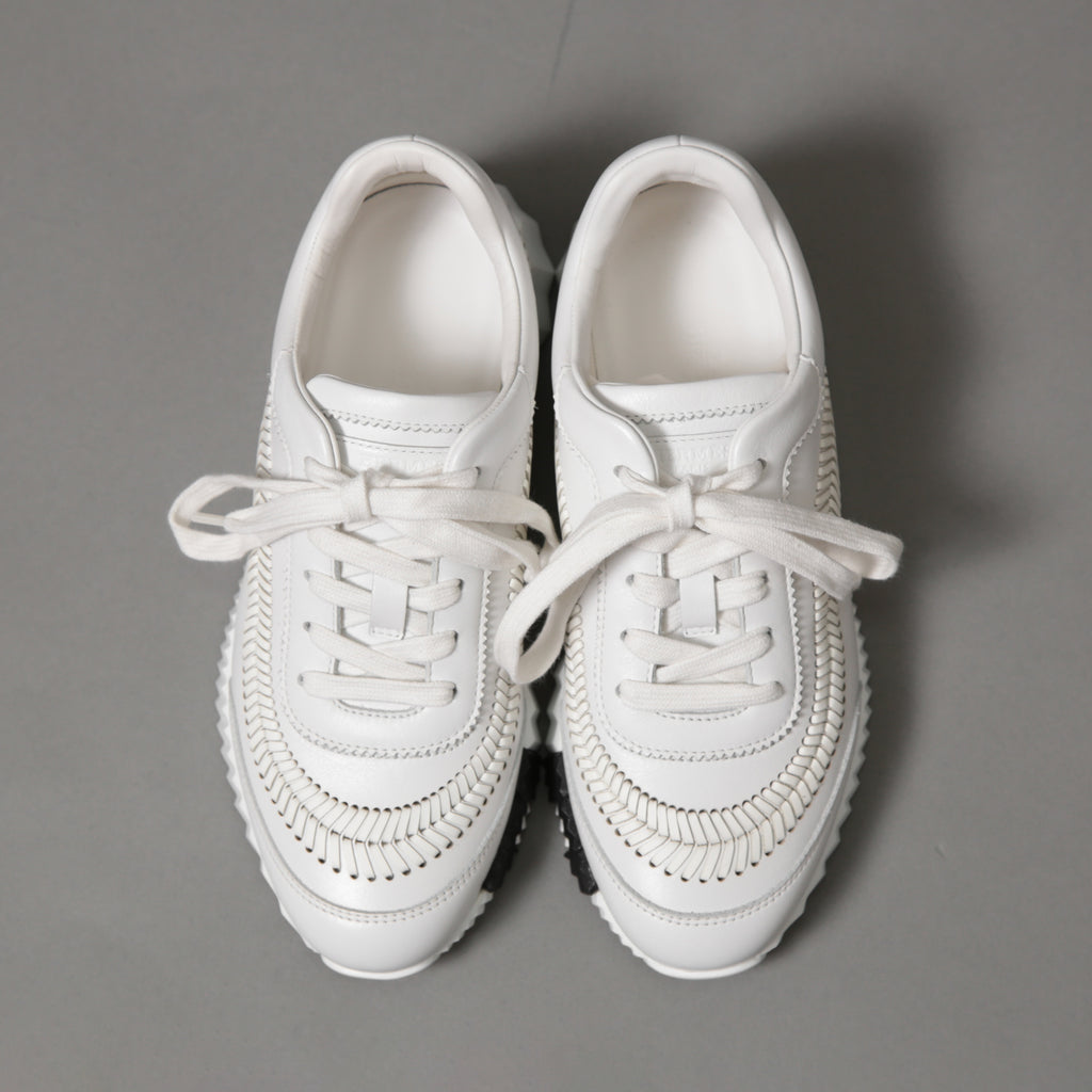 HERMES エルメス / 美品 ヘリンボーン編み バウンシング レザー スニーカー / size 36 (23cm) WHITE シューズ
