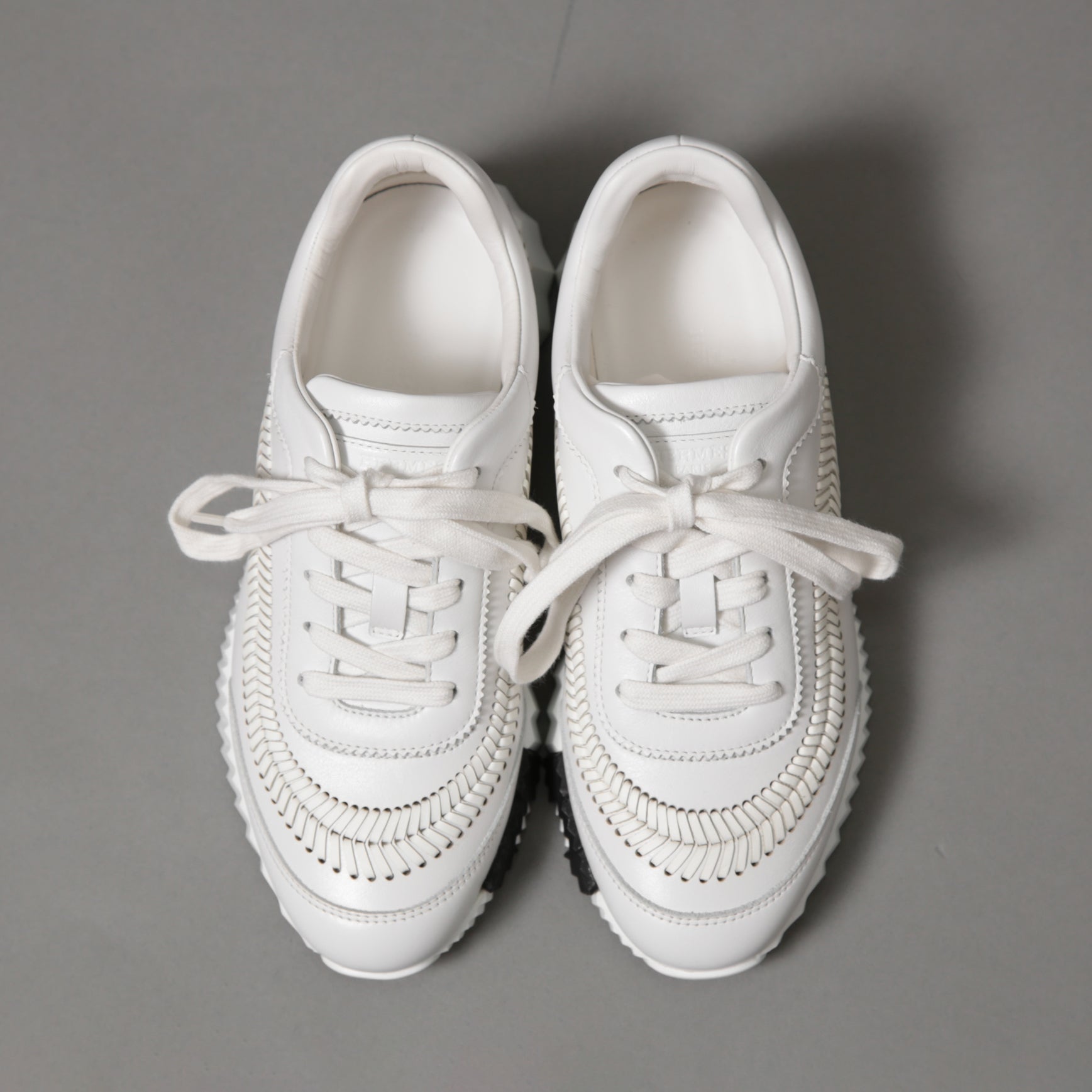 HERMES エルメス / 美品 ヘリンボーン編み バウンシング レザー スニーカー / size 36 (23cm) WHITE シューズ