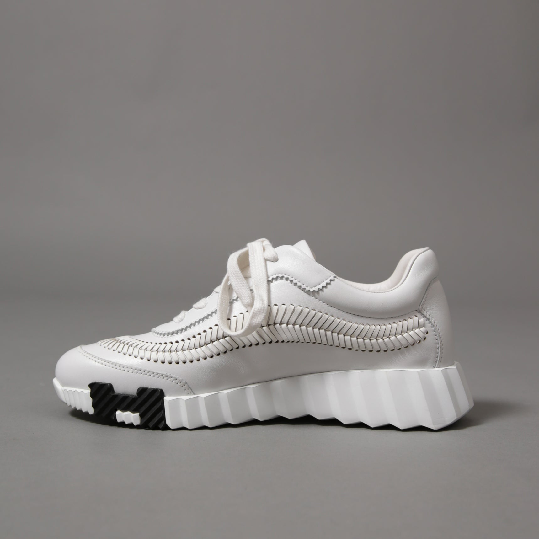 HERMES エルメス / 美品 ヘリンボーン編み バウンシング レザー スニーカー / size 36 (23cm) WHITE シューズ