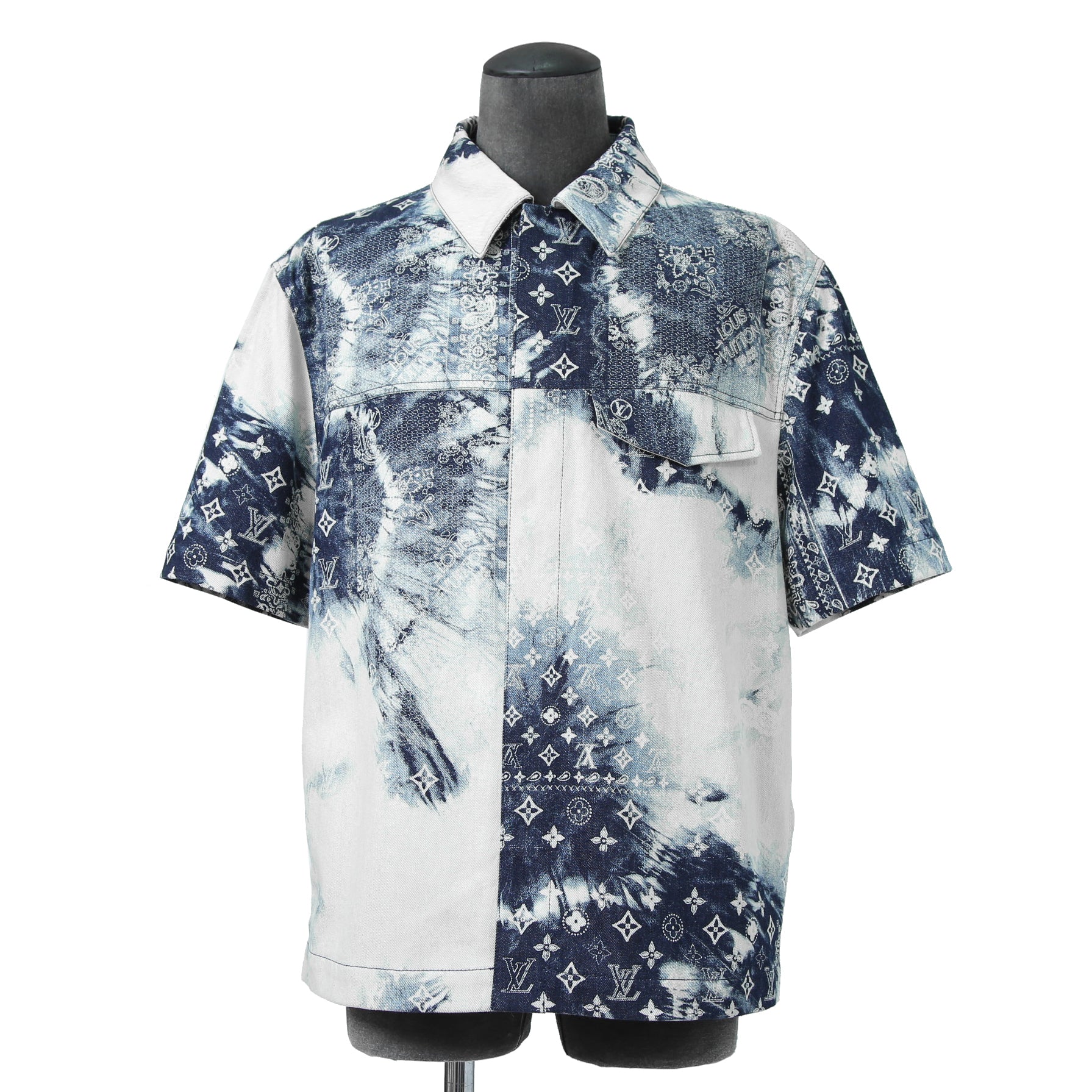 美品 LOUISVUITTON ルイヴィトン / 2022AW モノグラムバンダナ ショートスリーブ デニム シャツ / RM222M NW2 HNS17X / size M
