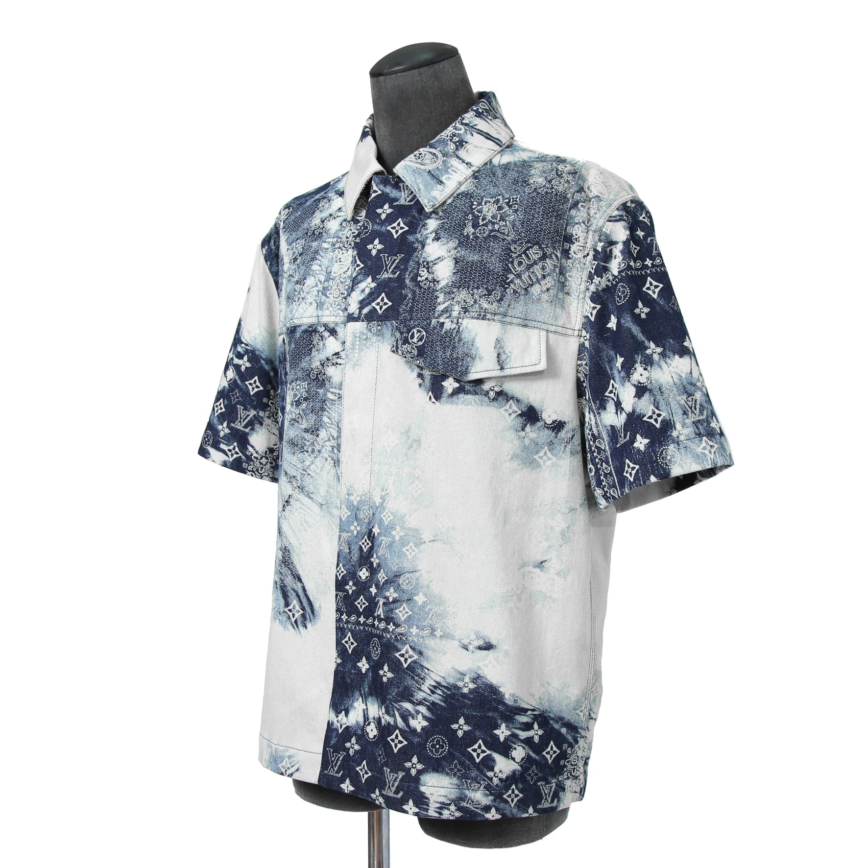 美品 LOUISVUITTON ルイヴィトン / 2022AW モノグラムバンダナ ショートスリーブ デニム シャツ / RM222M NW2 HNS17X / size M