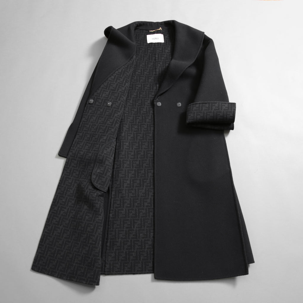 FENDIフェンディ / 19AW 美品 裏地FFロゴ ズッカ柄 マフラー付き ロングコート / FF8835 A5HD / size40 (BLACK)