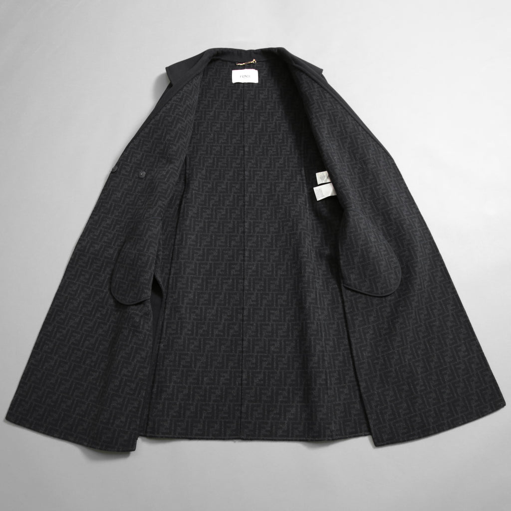 FENDIフェンディ / 19AW 美品 裏地FFロゴ ズッカ柄 マフラー付き ロングコート / FF8835 A5HD / size40 (BLACK)