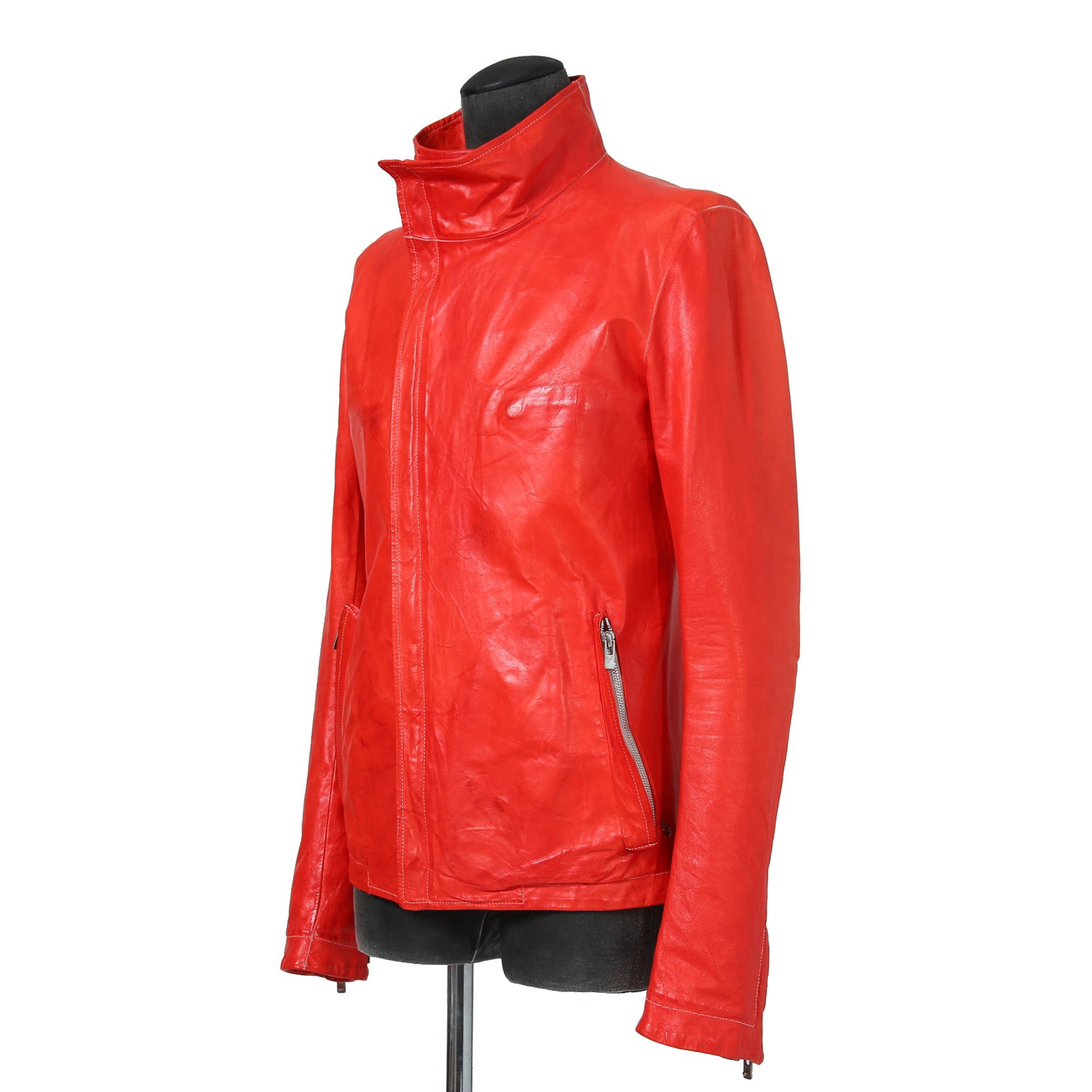 CAROL CHRISTIAN POELL キャロルクリスチャンポエル / 美品2016 KANGAROO O.D / HIGH NECK LEATHER JACKET / size 46 (RED)