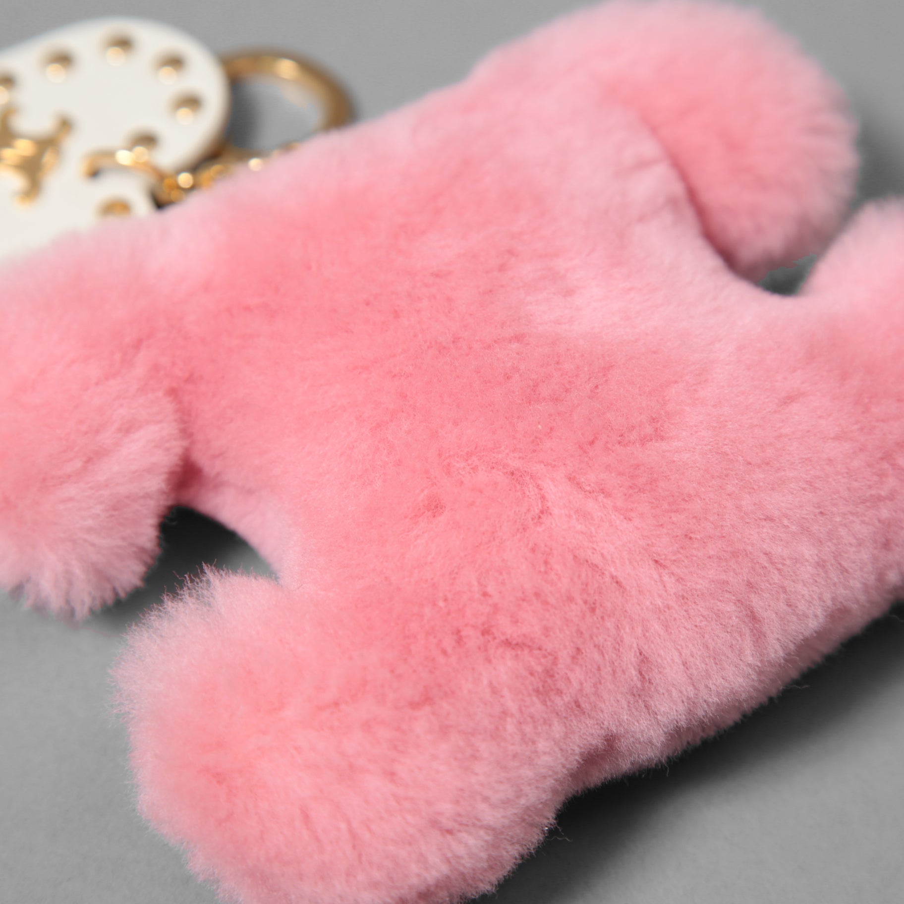 CELINE セリーヌ / 美品 トリオンフ ポンポン キーホルダー / ファー シアリング / カーフスキン ハート チャーム / 49J493GAV / キーリング / ピンク