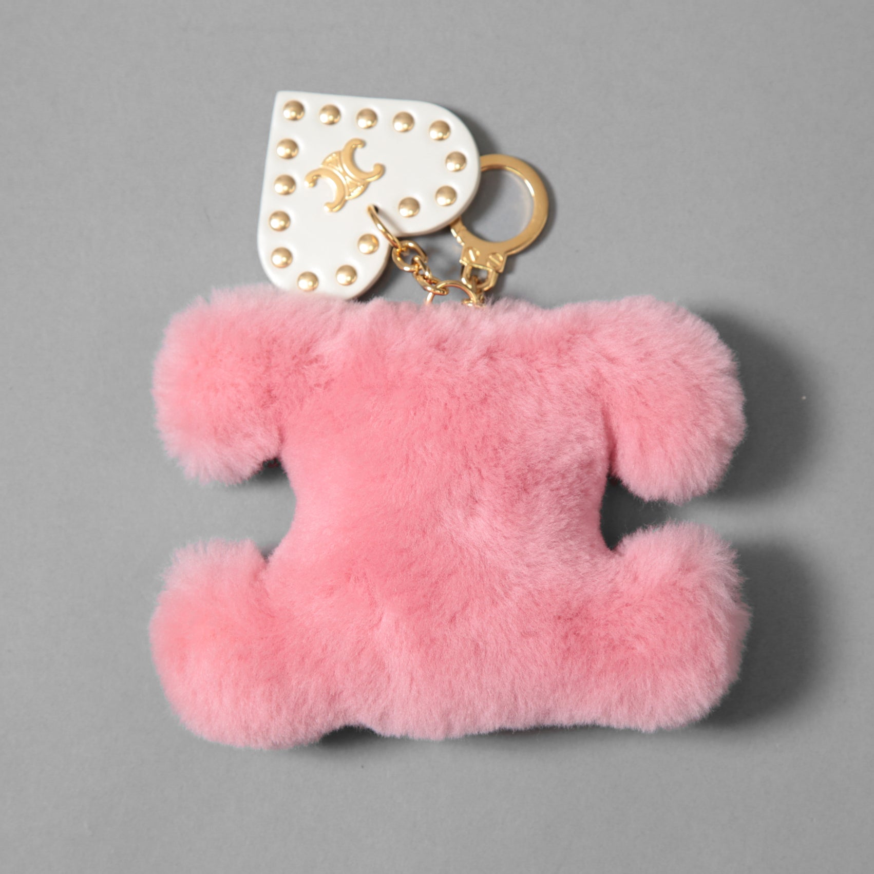 CELINE セリーヌ / 美品 トリオンフ ポンポン キーホルダー / ファー シアリング / カーフスキン ハート チャーム / 49J493GAV / キーリング / ピンク