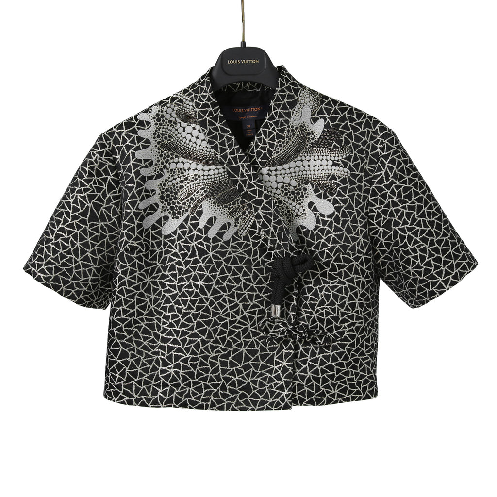 超希少 LOUIS VUITTON x YAYOI KUSAMA ルイヴィトン 草間彌生 コラボ / 2023SS サイケデリックフラワー ラップ トップス / 半袖 / size 38 (M) BLACK / RW231J VF5 FOB26