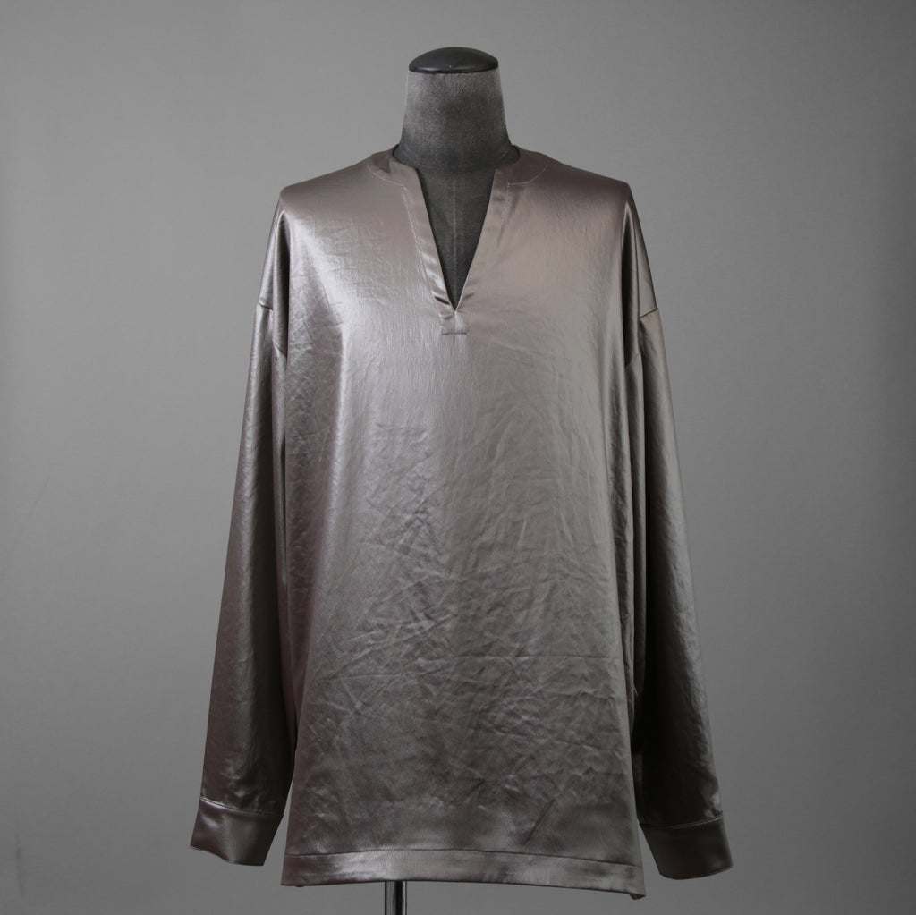 新品 A.F ARTEFACT エーエフアーティファクト / 25AW COLLARLESS SHIRT TOPS SOFT SATIN 長袖シャツ / AG-12071-1 / size 1 (DARK GREY)