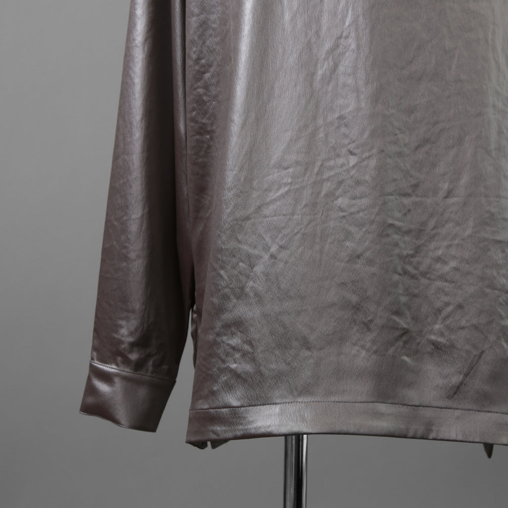新品 A.F ARTEFACT エーエフアーティファクト / 25AW COLLARLESS SHIRT TOPS SOFT SATIN 長袖シャツ / AG-12071-1 / size 1 (DARK GREY)
