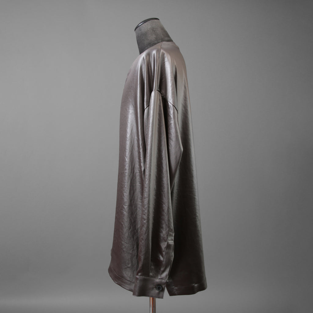 新品 A.F ARTEFACT エーエフアーティファクト / 25AW COLLARLESS SHIRT TOPS SOFT SATIN 長袖シャツ / AG-12071-1 / size 1 (DARK GREY)