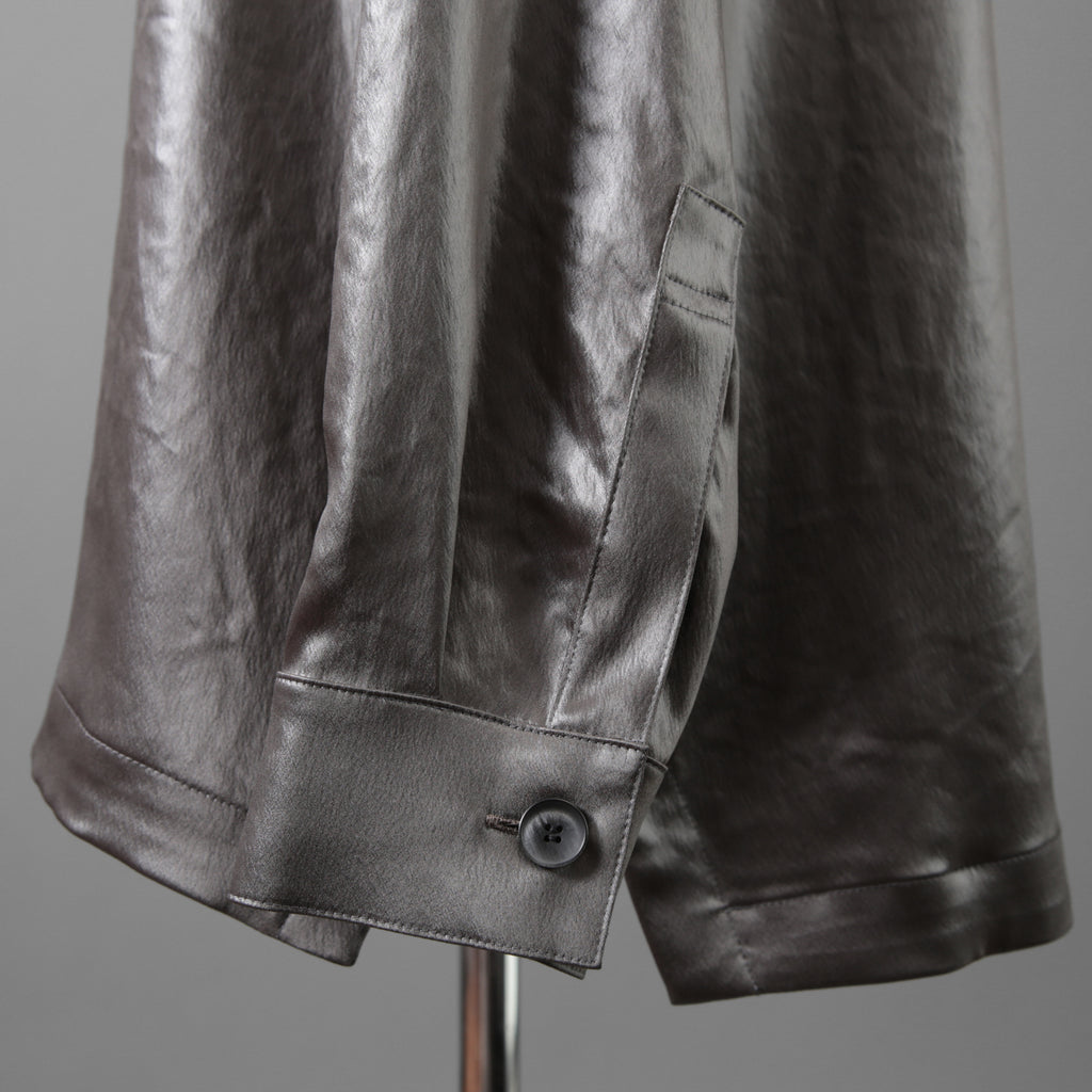 新品 A.F ARTEFACT エーエフアーティファクト / 25AW COLLARLESS SHIRT TOPS SOFT SATIN 長袖シャツ / AG-12071-1 / size 1 (DARK GREY)