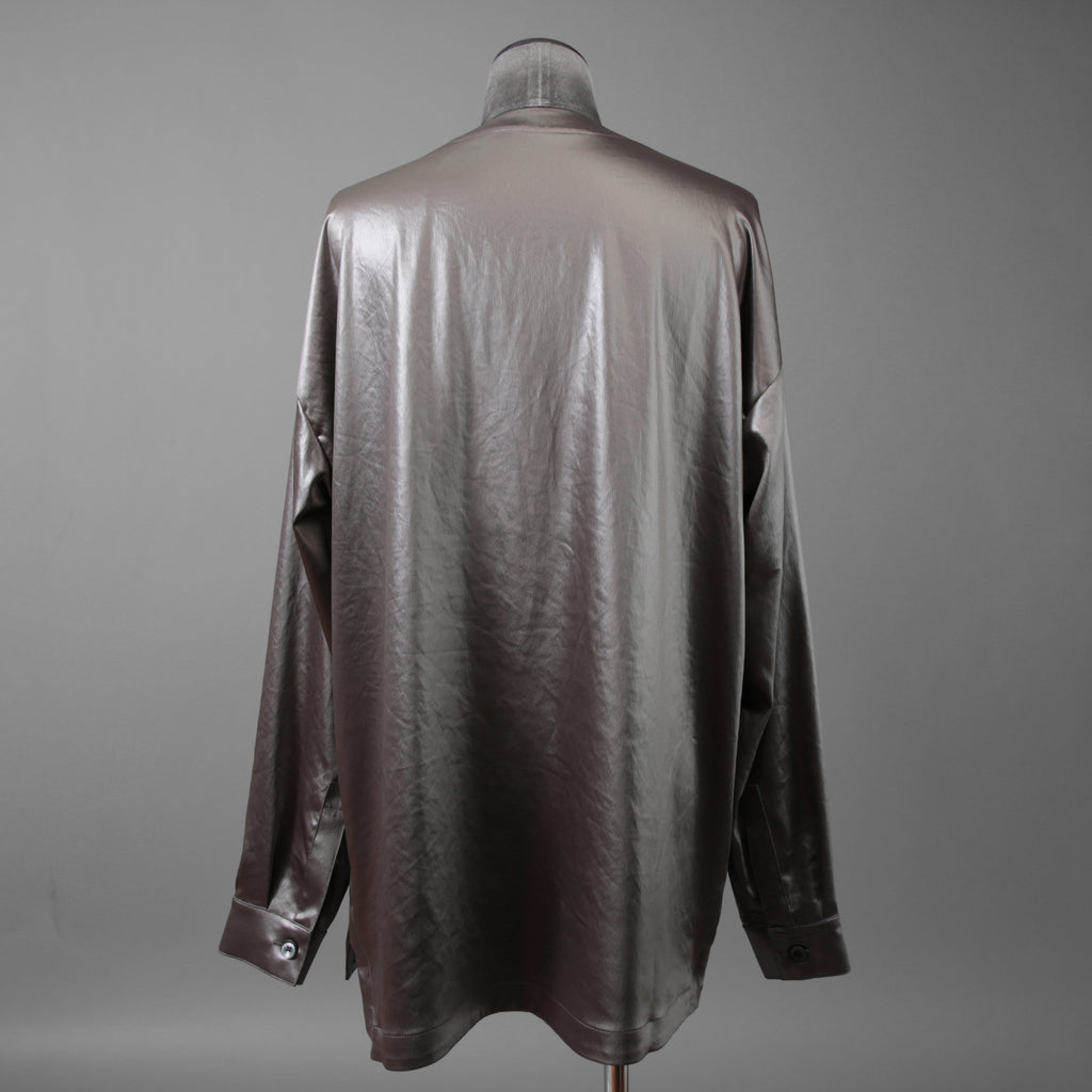 新品 A.F ARTEFACT エーエフアーティファクト / 25AW COLLARLESS SHIRT TOPS SOFT SATIN 長袖シャツ / AG-12071-1 / size 1 (DARK GREY)