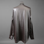 新品 A.F ARTEFACT エーエフアーティファクト / 25AW COLLARLESS SHIRT TOPS SOFT SATIN 長袖シャツ / AG-12071-1 / size 1 (DARK GREY)