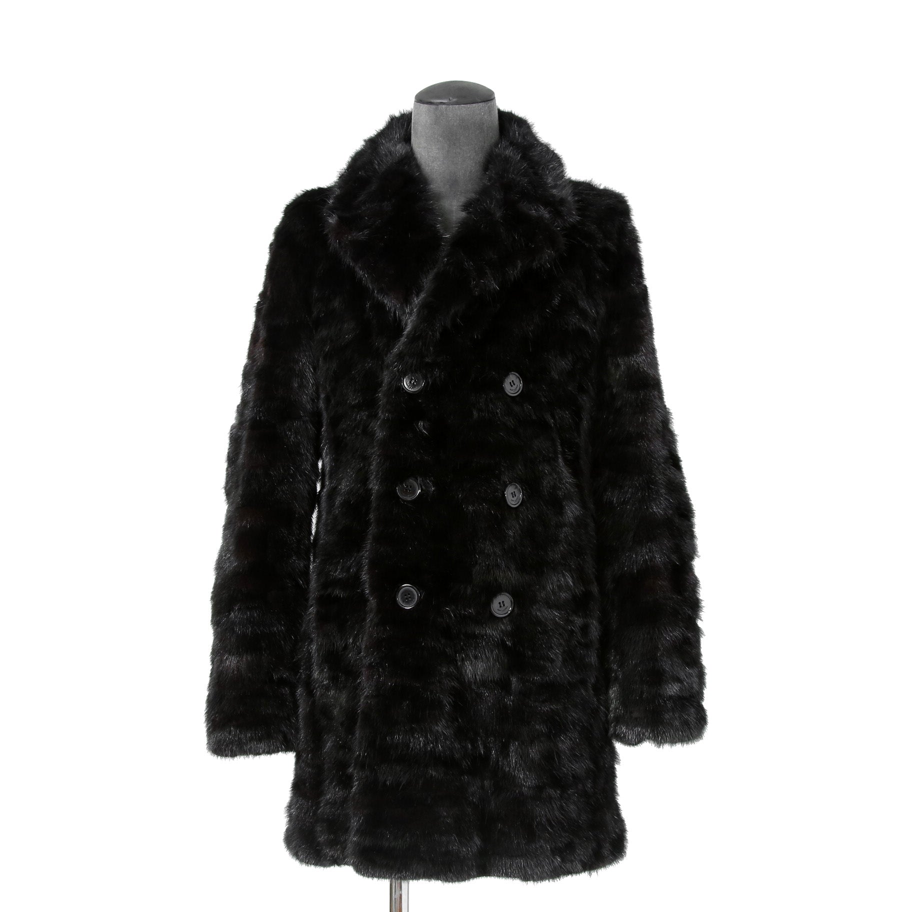 希少 美品 SAINT LAURENT PARIS サンローラン パリ / エディ期 2015-16AW ランウェイ Look 6着用 / ダブルブレスト  ミンク ファー コート / 398926 Y7IH1 / size 46 (BLACK)