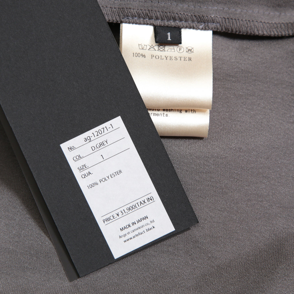 新品 A.F ARTEFACT エーエフアーティファクト / 25AW COLLARLESS SHIRT TOPS SOFT SATIN 長袖シャツ / AG-12071-1 / size 1 (DARK GREY)