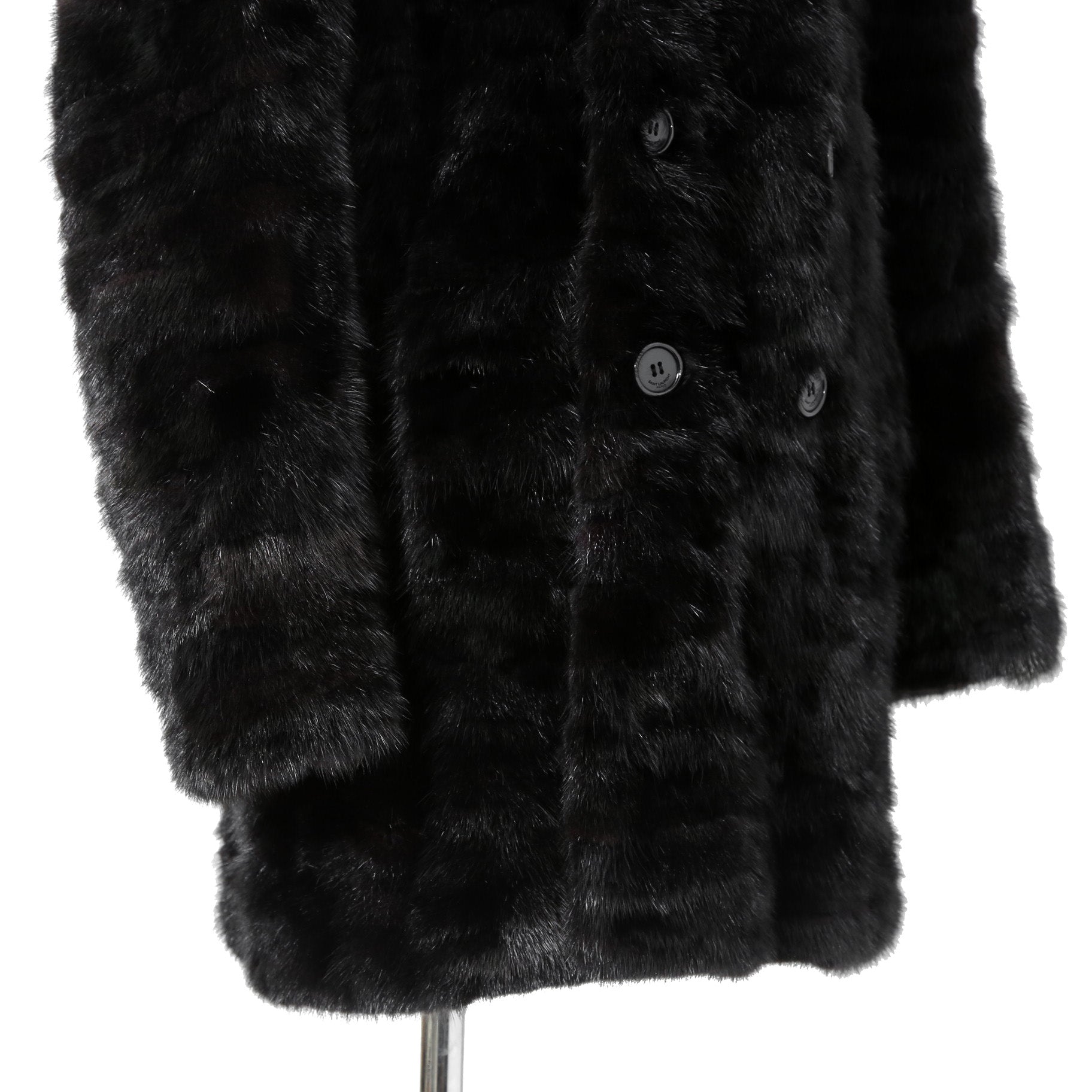 希少 美品 SAINT LAURENT PARIS サンローラン パリ / エディ期 2015-16AW ランウェイ Look 6着用 / ダブルブレスト  ミンク ファー コート / 398926 Y7IH1 / size 46 (BLACK)