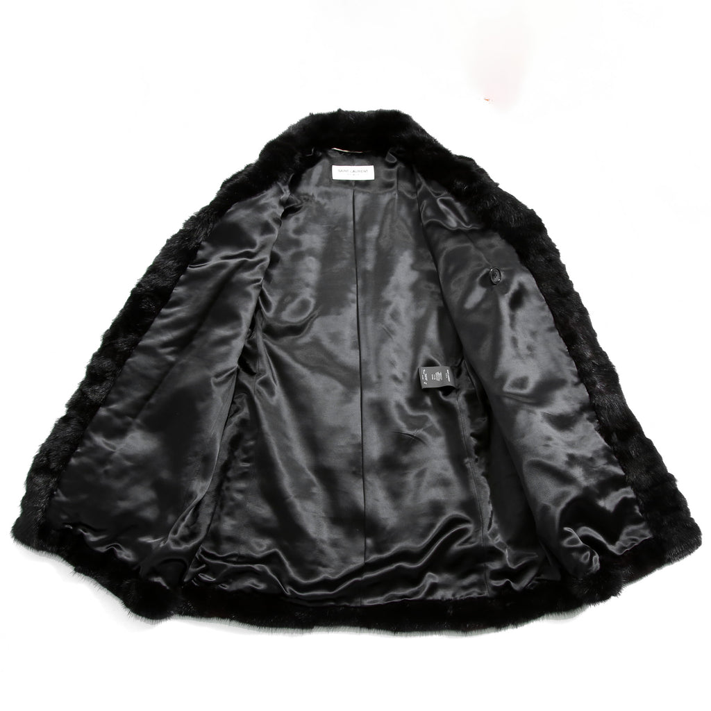希少 美品 SAINT LAURENT PARIS サンローラン パリ / エディ期 2015-16AW ランウェイ Look 6着用 / ダブルブレスト  ミンク ファー コート / 398926 Y7IH1 / size 46 (BLACK)