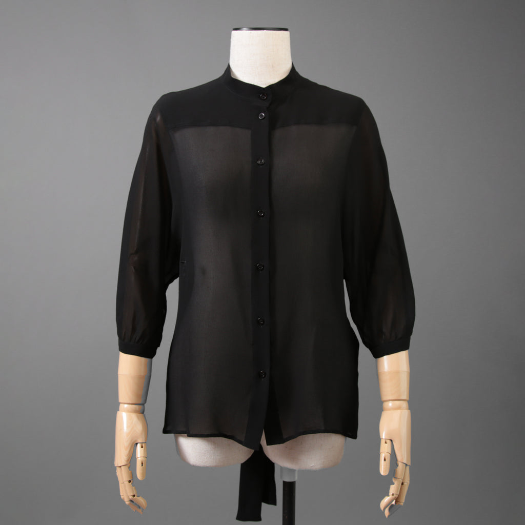 Christian Dior クリスチャンディオール / 20SS 美品 シルク bee刺繍 リボン ブラウス / 長袖シャツ / 011B22A6658 / size 42 (BLACK) レディース