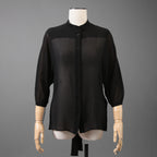 Christian Dior クリスチャンディオール / 20SS 美品 シルク bee刺繍 リボン ブラウス / 長袖シャツ / 011B22A6658 / size 42 (BLACK) レディース