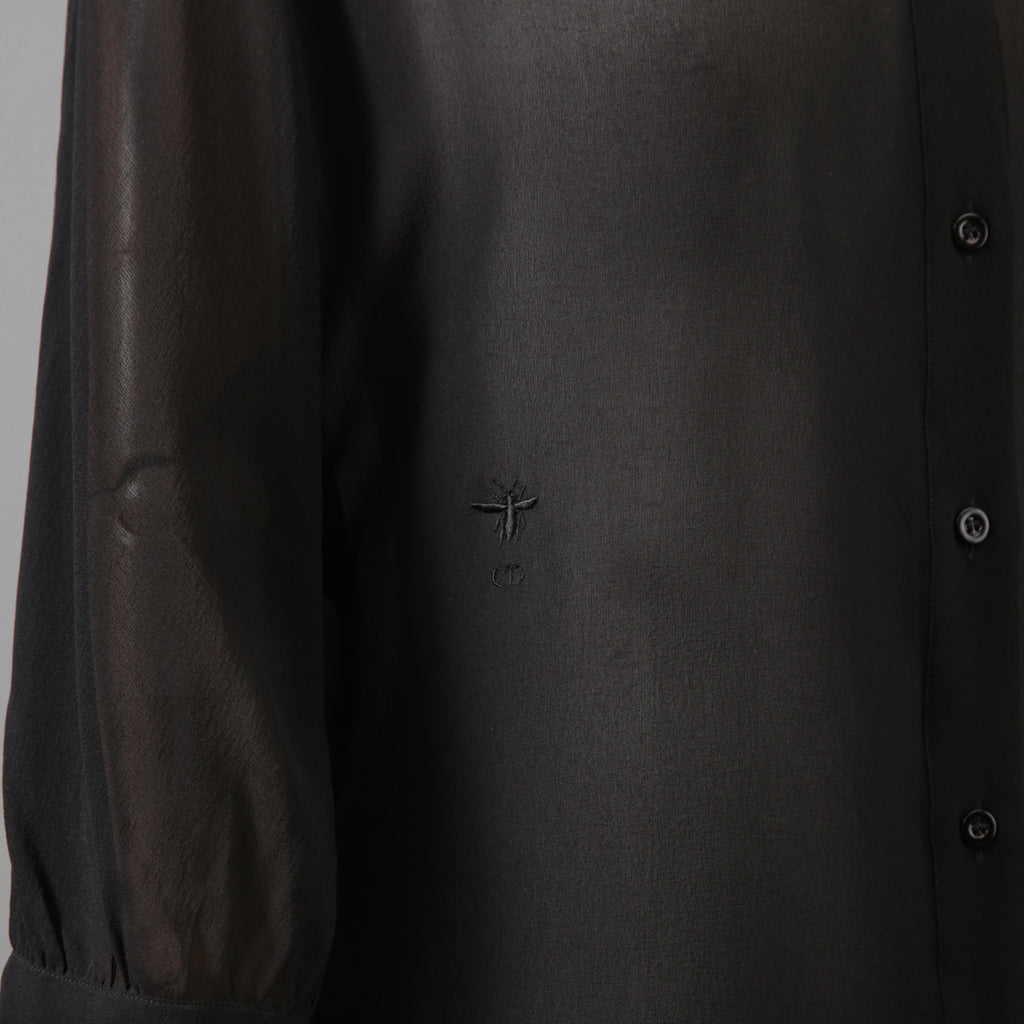 Christian Dior クリスチャンディオール / 20SS 美品 シルク bee刺繍 リボン ブラウス / 長袖シャツ / 011B22A6658 / size 42 (BLACK) レディース