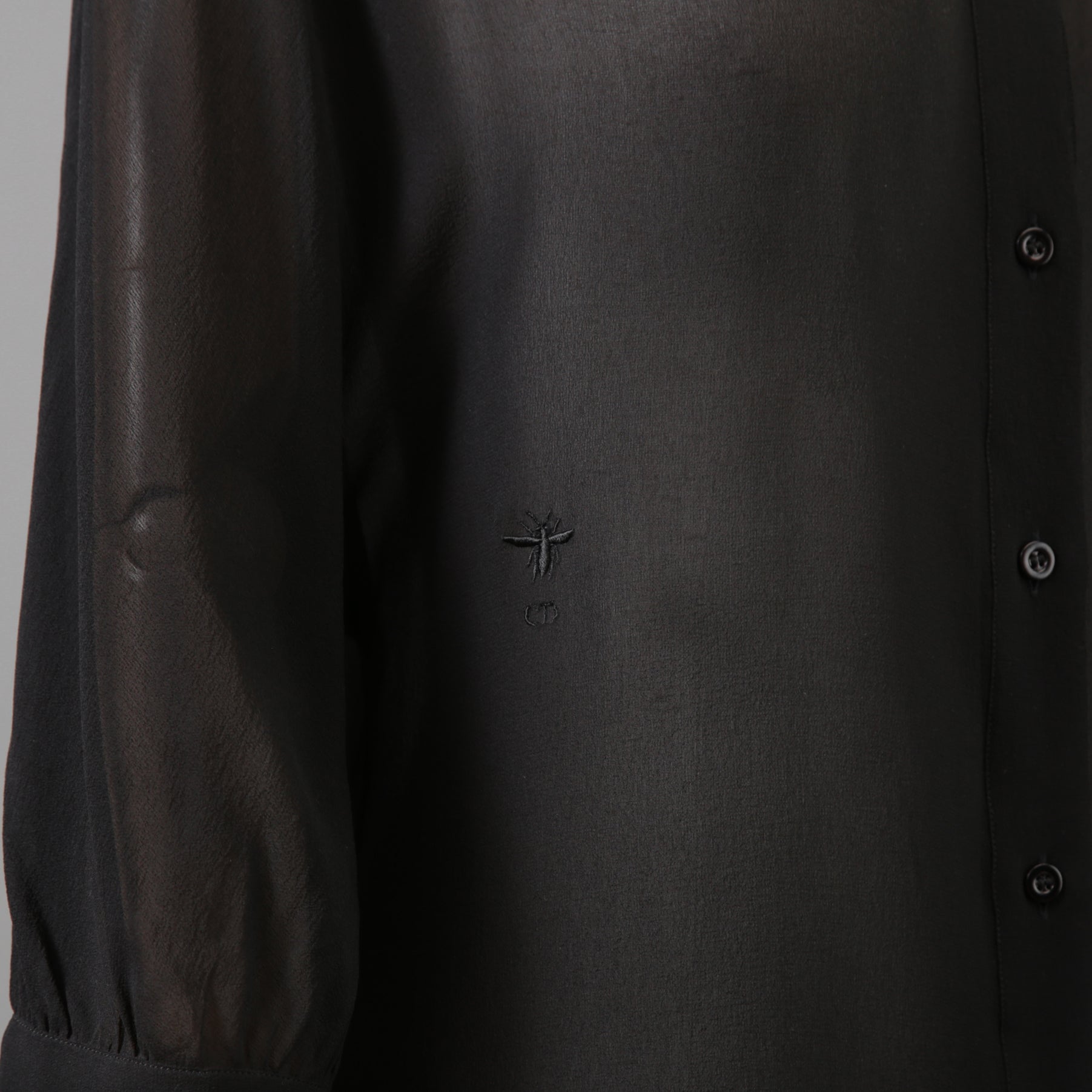 Christian Dior クリスチャンディオール / 20SS 美品 シルク bee刺繍 リボン ブラウス / 長袖シャツ / 011B22A6658 / size 42 (BLACK) レディース