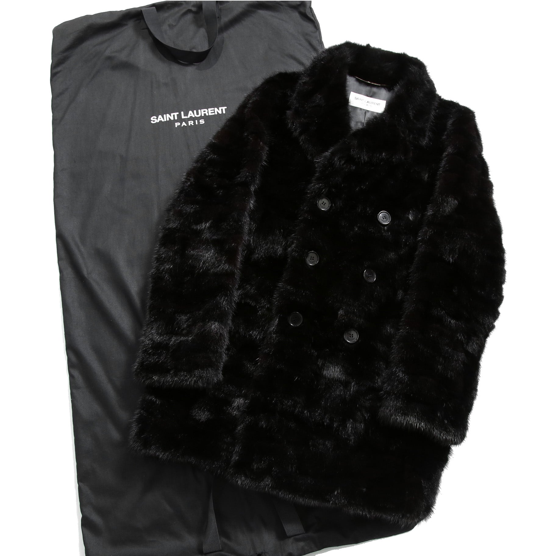 希少 美品 SAINT LAURENT PARIS サンローラン パリ / エディ期 2015-16AW ランウェイ Look 6着用 / ダブルブレスト  ミンク ファー コート / 398926 Y7IH1 / size 46 (BLACK)