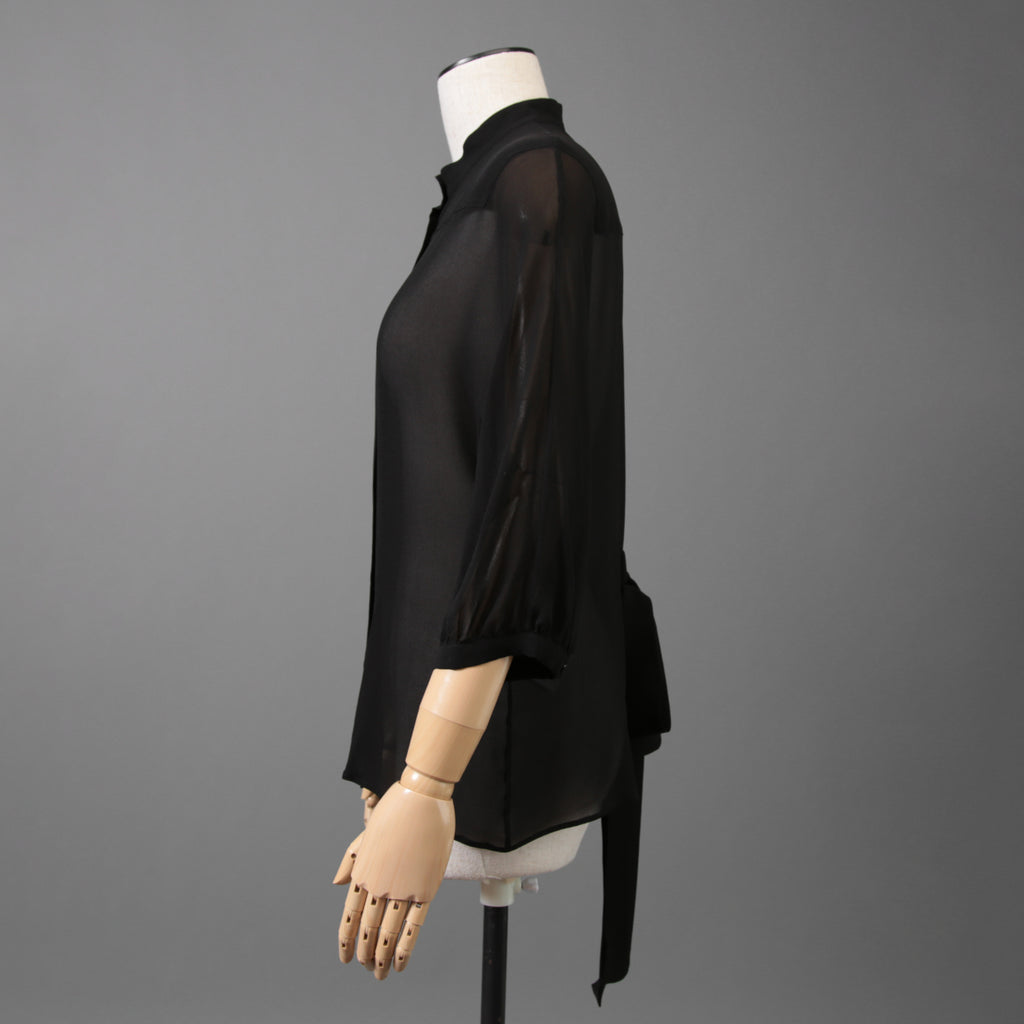 Christian Dior クリスチャンディオール / 20SS 美品 シルク bee刺繍 リボン ブラウス / 長袖シャツ / 011B22A6658 / size 42 (BLACK) レディース