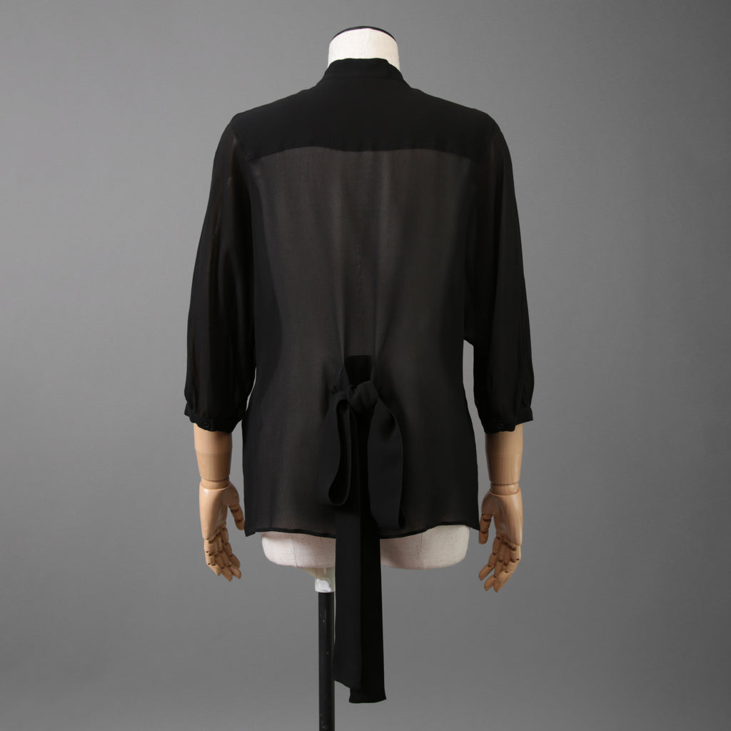 Christian Dior クリスチャンディオール / 20SS 美品 シルク bee刺繍 リボン ブラウス / 長袖シャツ / 011B22A6658 / size 42 (BLACK) レディース