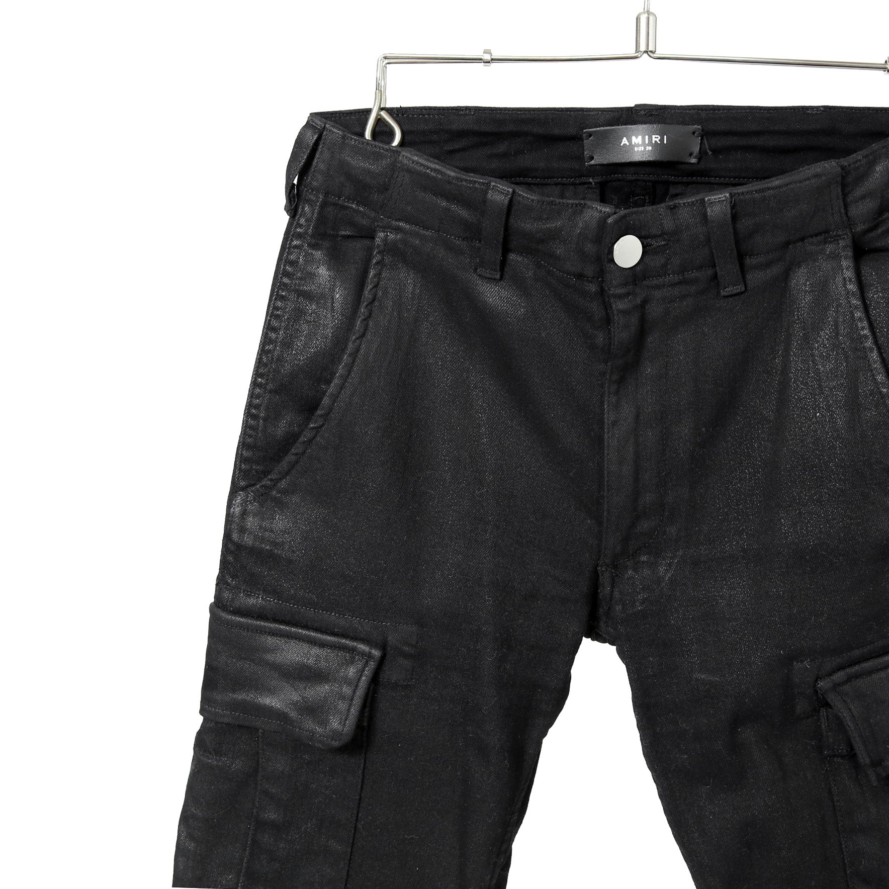 AMIRI アミリ / 美品 ワックスコーティング スキニー デニム カーゴ パンツ / size 28 (BLACK)