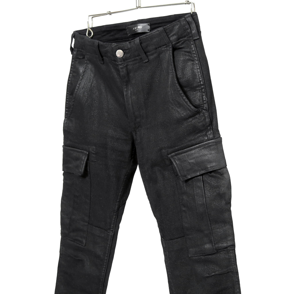 AMIRI アミリ / 美品 ワックスコーティング スキニー デニム カーゴ パンツ / size 28 (BLACK)