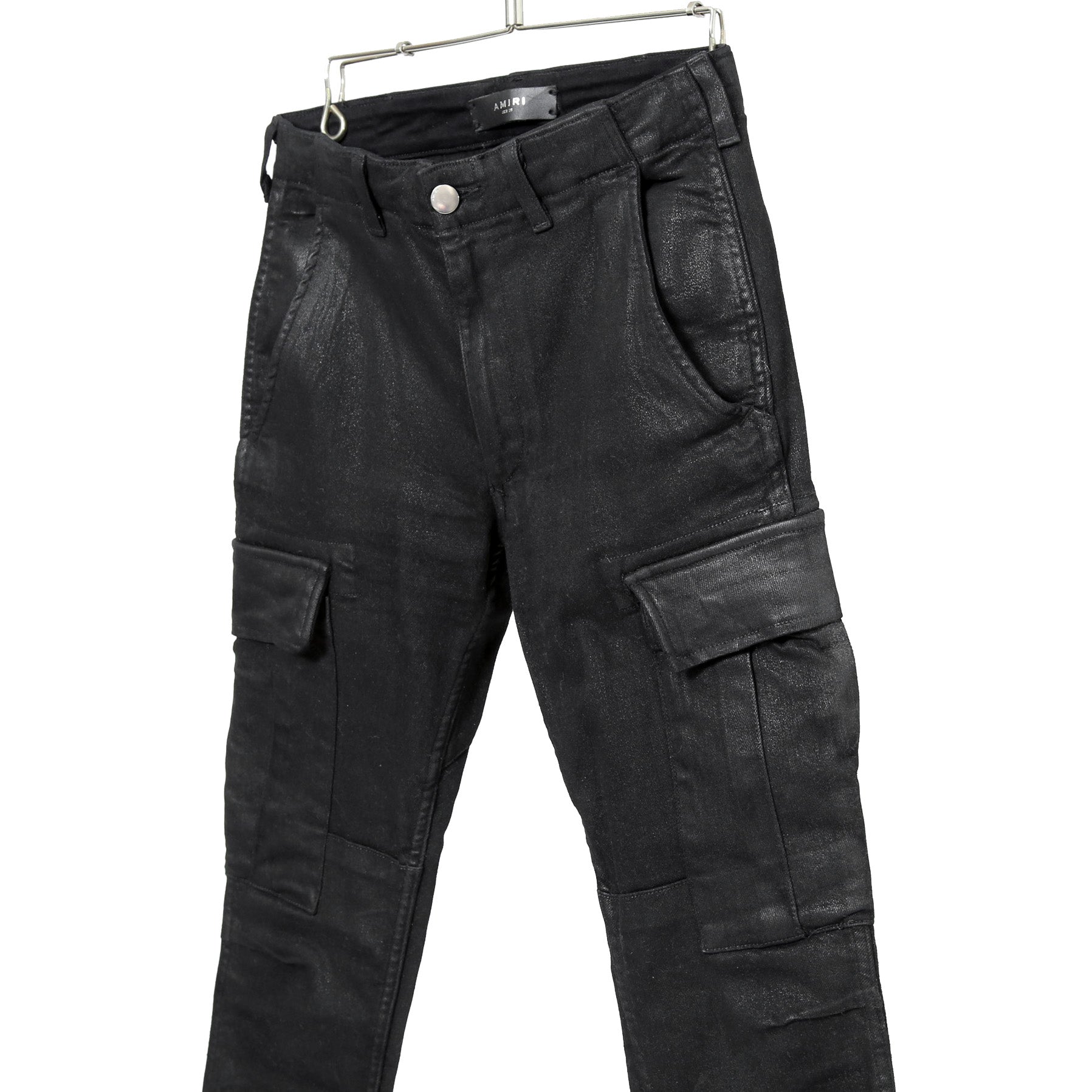 AMIRI アミリ / 美品 ワックスコーティング スキニー デニム カーゴ パンツ / size 28 (BLACK)