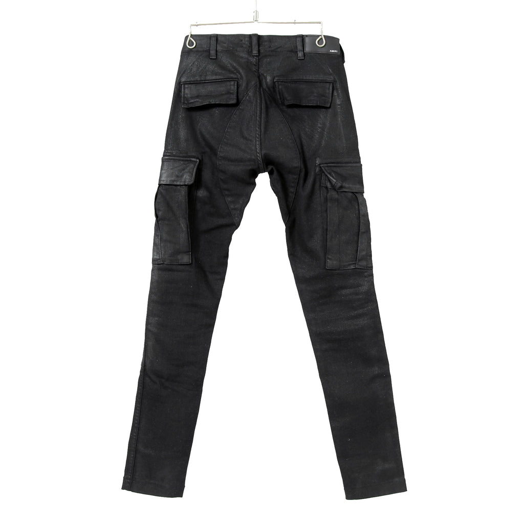 AMIRI アミリ / 美品 ワックスコーティング スキニー デニム カーゴ パンツ / size 28 (BLACK)