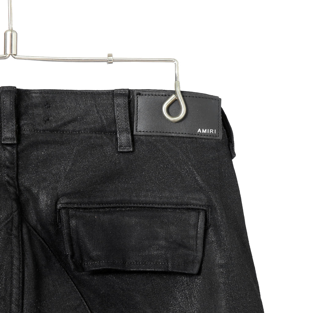 AMIRI アミリ / 美品 ワックスコーティング スキニー デニム カーゴ パンツ / size 28 (BLACK)