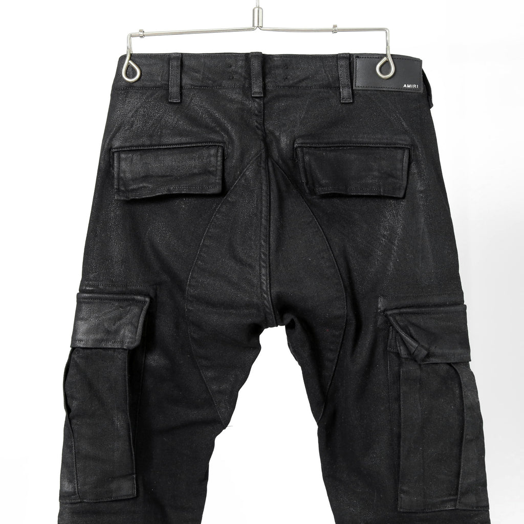 AMIRI アミリ / 美品 ワックスコーティング スキニー デニム カーゴ パンツ / size 28 (BLACK)