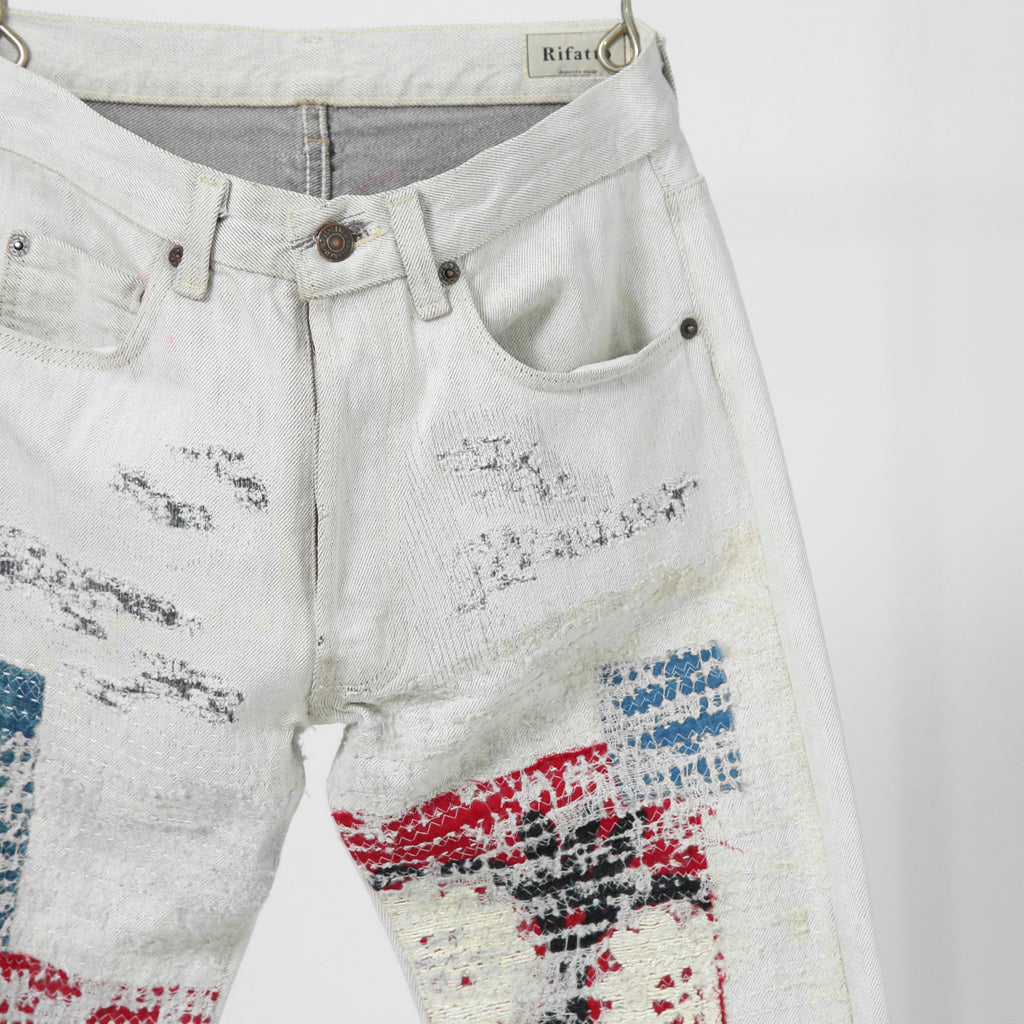 Rifatto リファット / 美品 Sashiko Boro Denim Jeans 刺し子襤褸デニムジーンズ / パンツ / size 30 （WHITE）