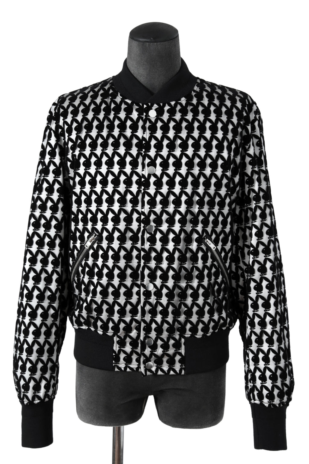 希少 超美品 AMIRI アミリ / 21AW Playboy Flocked Bomber Jacket / size50 (BLACK × WHITE) 国内正規品 プレイボーイ ボンバージャケット