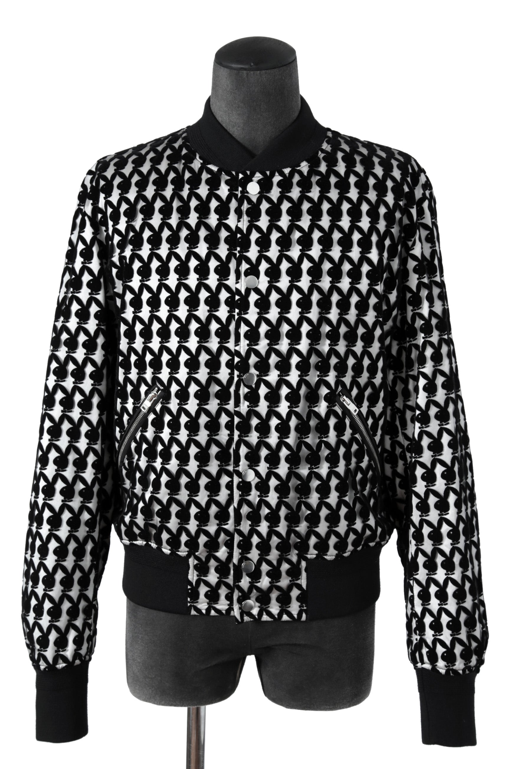 希少 超美品 AMIRI アミリ / 21AW Playboy Flocked Bomber Jacket / size50 (BLACK × WHITE) 国内正規品 プレイボーイ ボンバージャケット