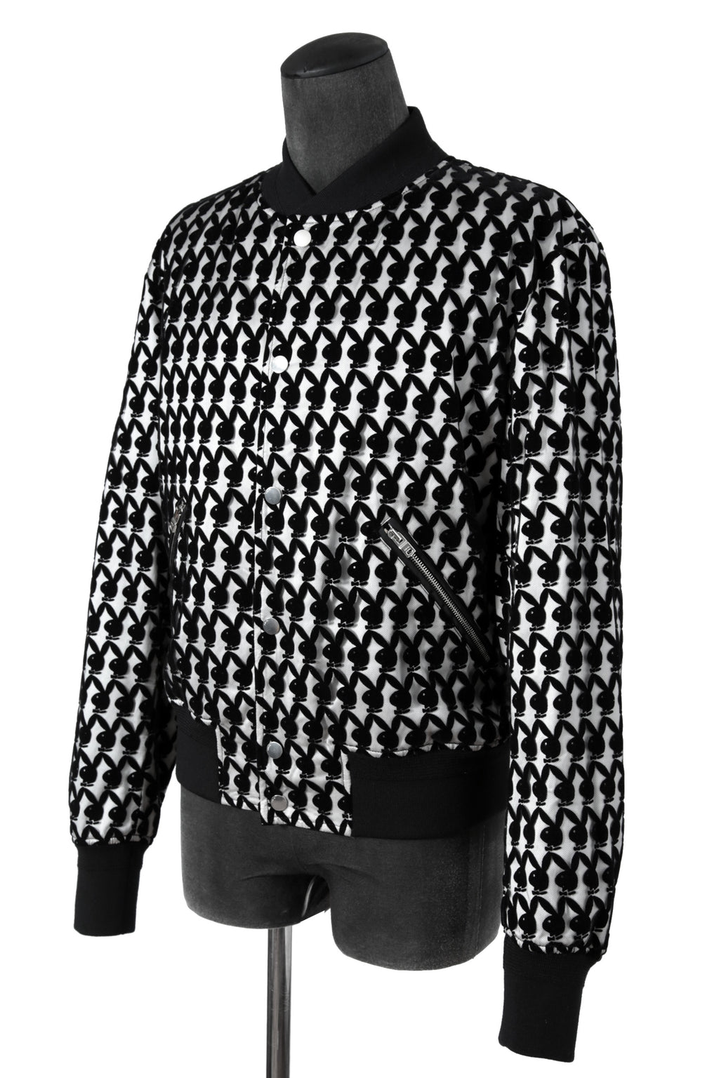 希少 超美品 AMIRI アミリ / 21AW Playboy Flocked Bomber Jacket / size50 (BLACK × WHITE) 国内正規品 プレイボーイ ボンバージャケット