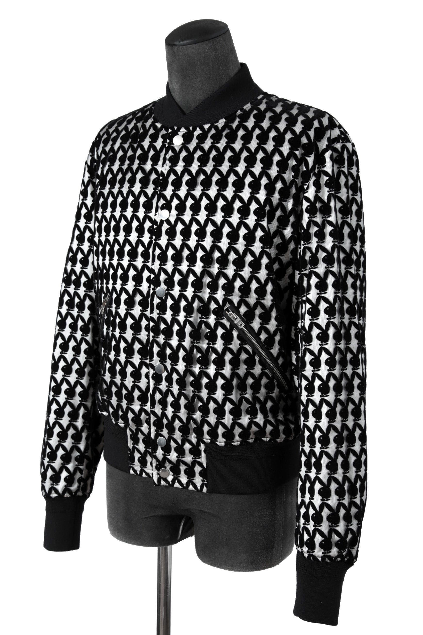 希少 超美品 AMIRI アミリ / 21AW Playboy Flocked Bomber Jacket / size50 (BLACK × WHITE) 国内正規品 プレイボーイ ボンバージャケット