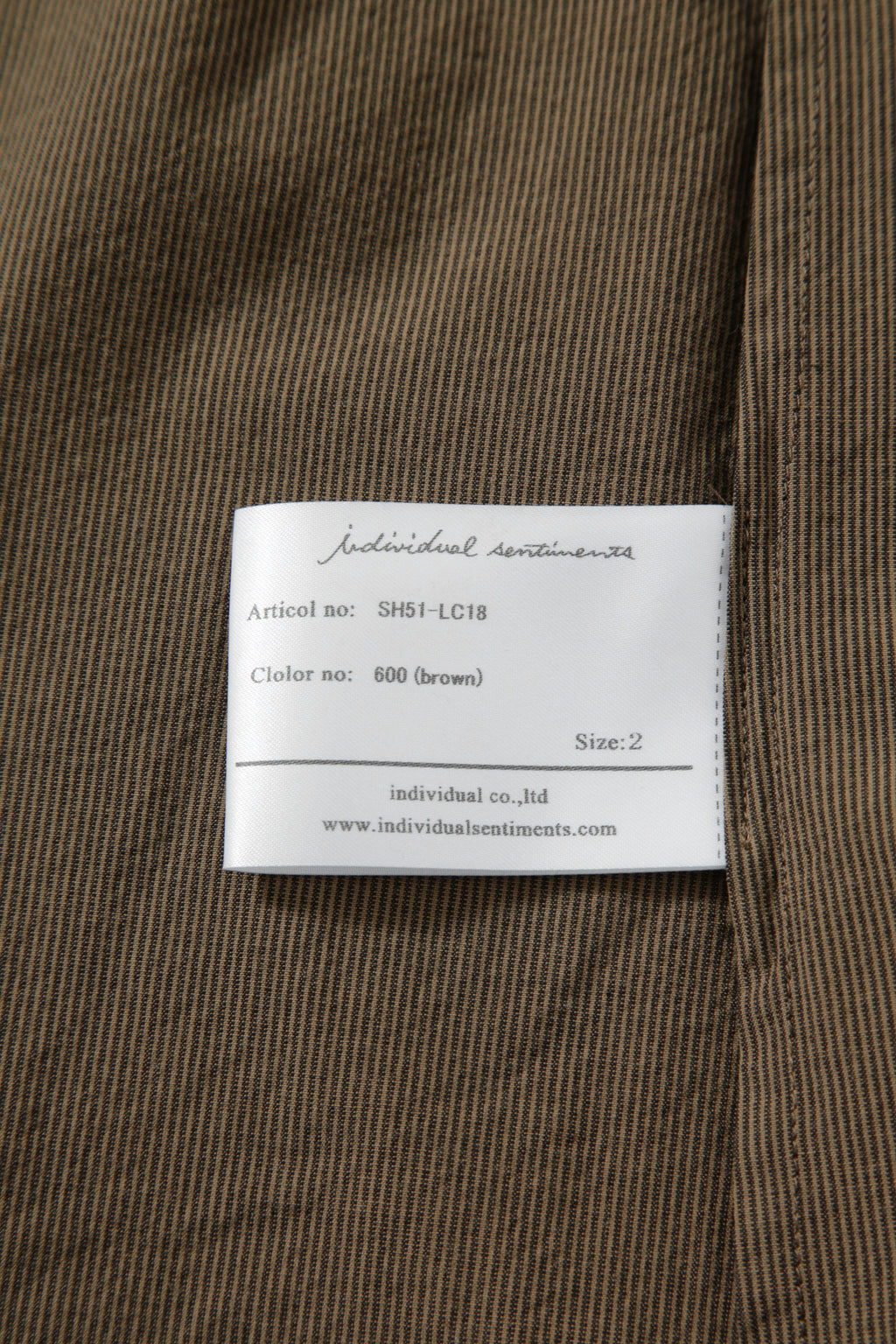 美品 インディビジュアルセンチメンツ individual sentiments / 22SS PINSTRIPE COTTON L/S SHIRTS / size 2 (BROWN)