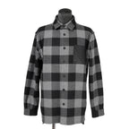 LOEWE ロエベ / 2019AW美品 ウールメルトン アナグラム レザーポケット チェック 長袖シャツ / size 46 (BLACK x GRAY)