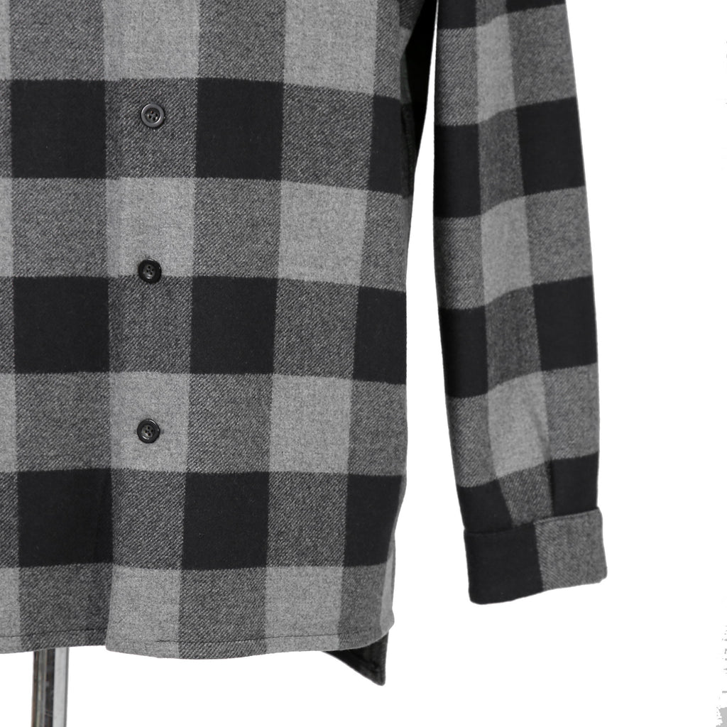 LOEWE ロエベ / 2019AW美品 ウールメルトン アナグラム レザーポケット チェック 長袖シャツ / size 46 (BLACK x GRAY)