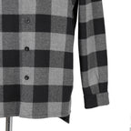 LOEWE ロエベ / 2019AW美品 ウールメルトン アナグラム レザーポケット チェック 長袖シャツ / size 46 (BLACK x GRAY)