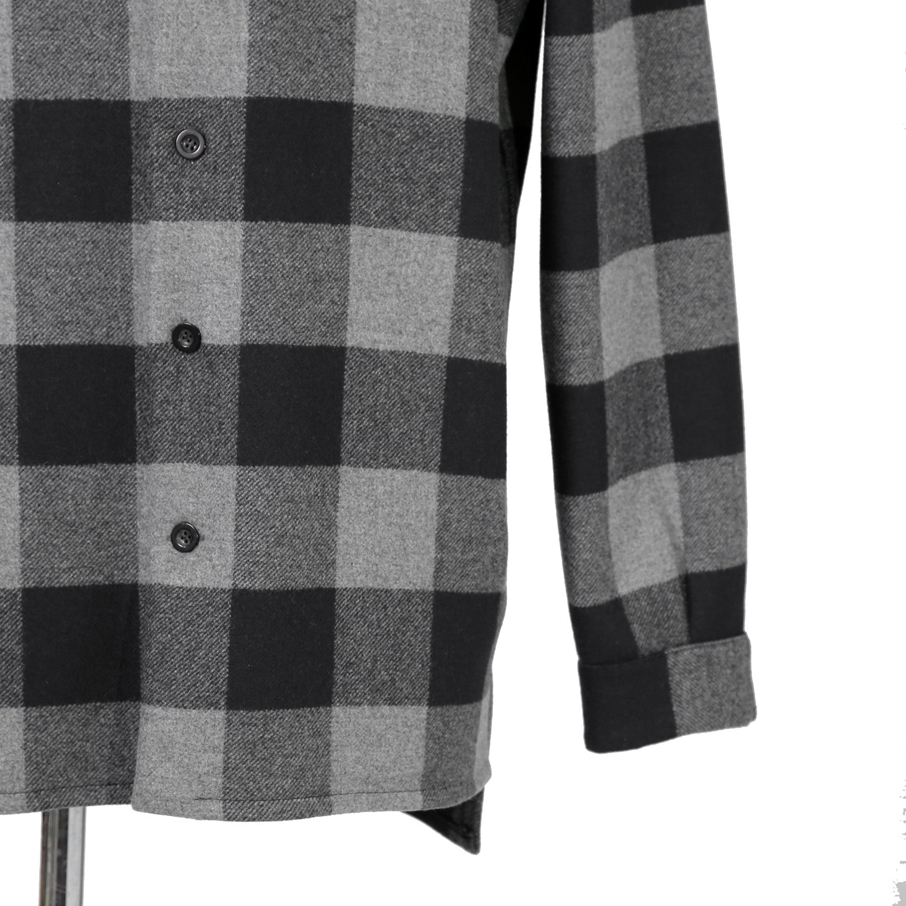 LOEWE ロエベ / 2019AW美品 ウールメルトン アナグラム レザーポケット チェック 長袖シャツ / size 46 (BLACK x GRAY)