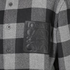 LOEWE ロエベ / 2019AW美品 ウールメルトン アナグラム レザーポケット チェック 長袖シャツ / size 46 (BLACK x GRAY)