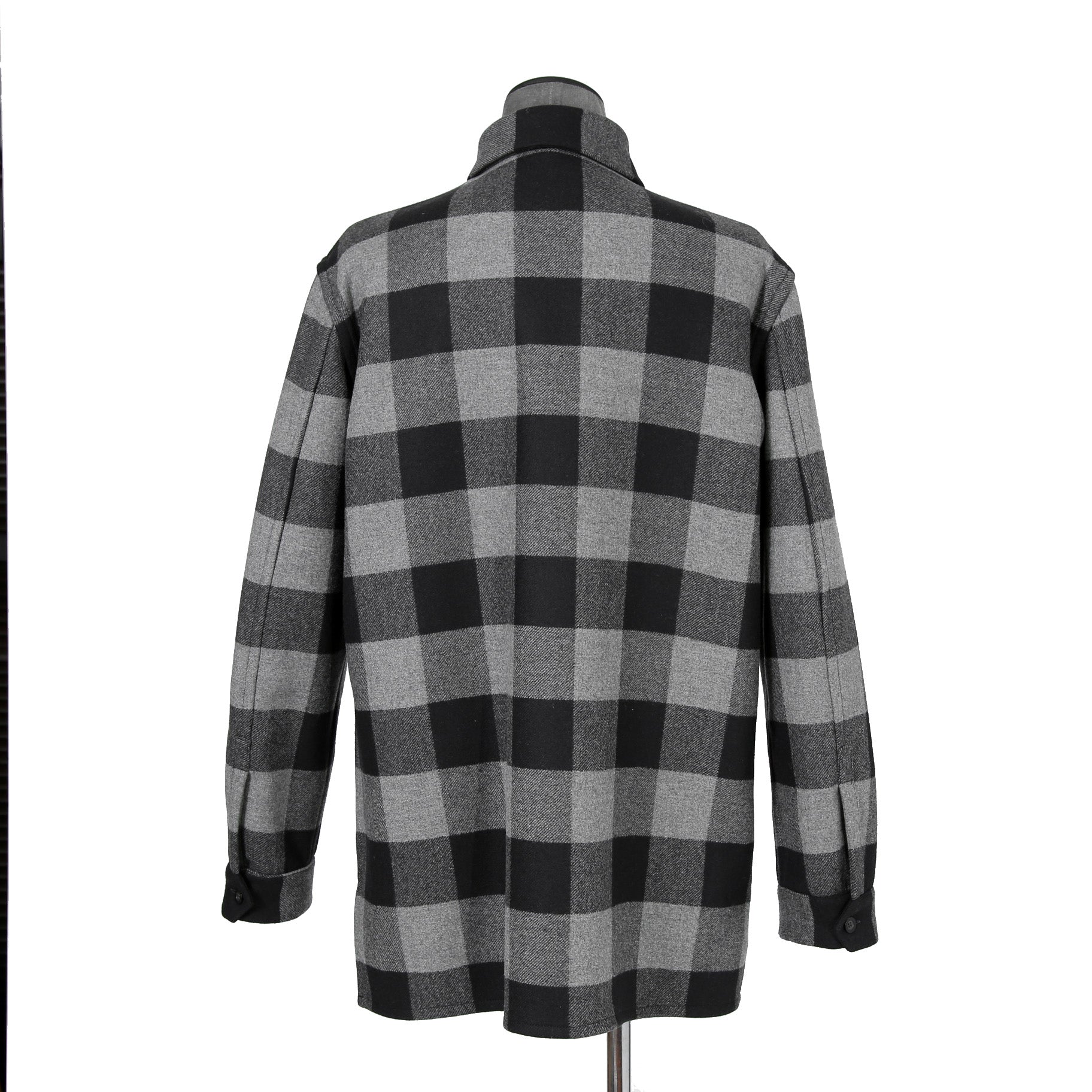 LOEWE ロエベ / 2019AW美品 ウールメルトン アナグラム レザーポケット チェック 長袖シャツ / size 46 (BLACK x GRAY)