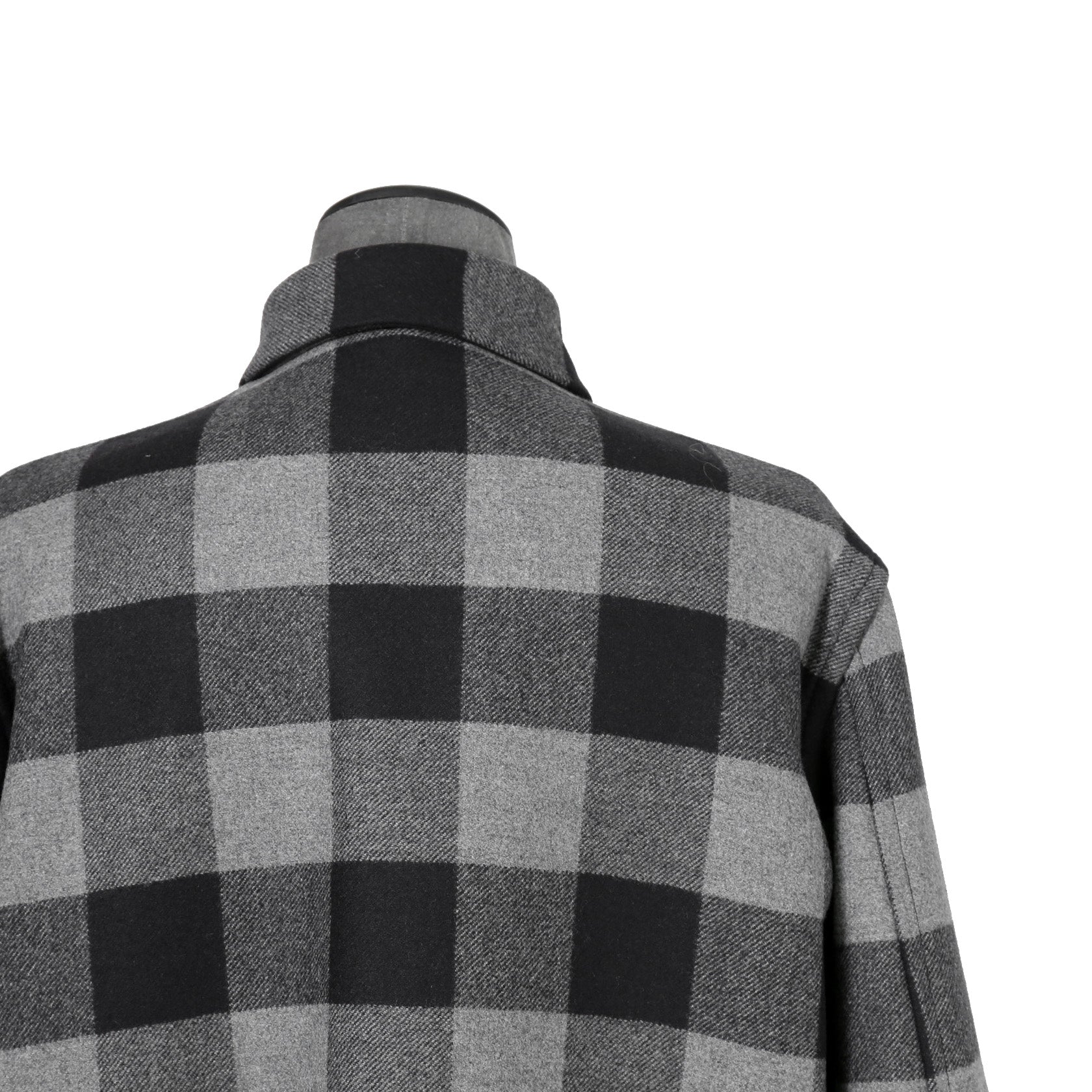 LOEWE ロエベ / 2019AW美品 ウールメルトン アナグラム レザーポケット チェック 長袖シャツ / size 46 (BLACK x GRAY)