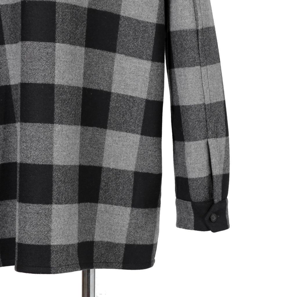 LOEWE ロエベ / 2019AW美品 ウールメルトン アナグラム レザーポケット チェック 長袖シャツ / size 46 (BLACK x GRAY)