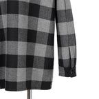 LOEWE ロエベ / 2019AW美品 ウールメルトン アナグラム レザーポケット チェック 長袖シャツ / size 46 (BLACK x GRAY)