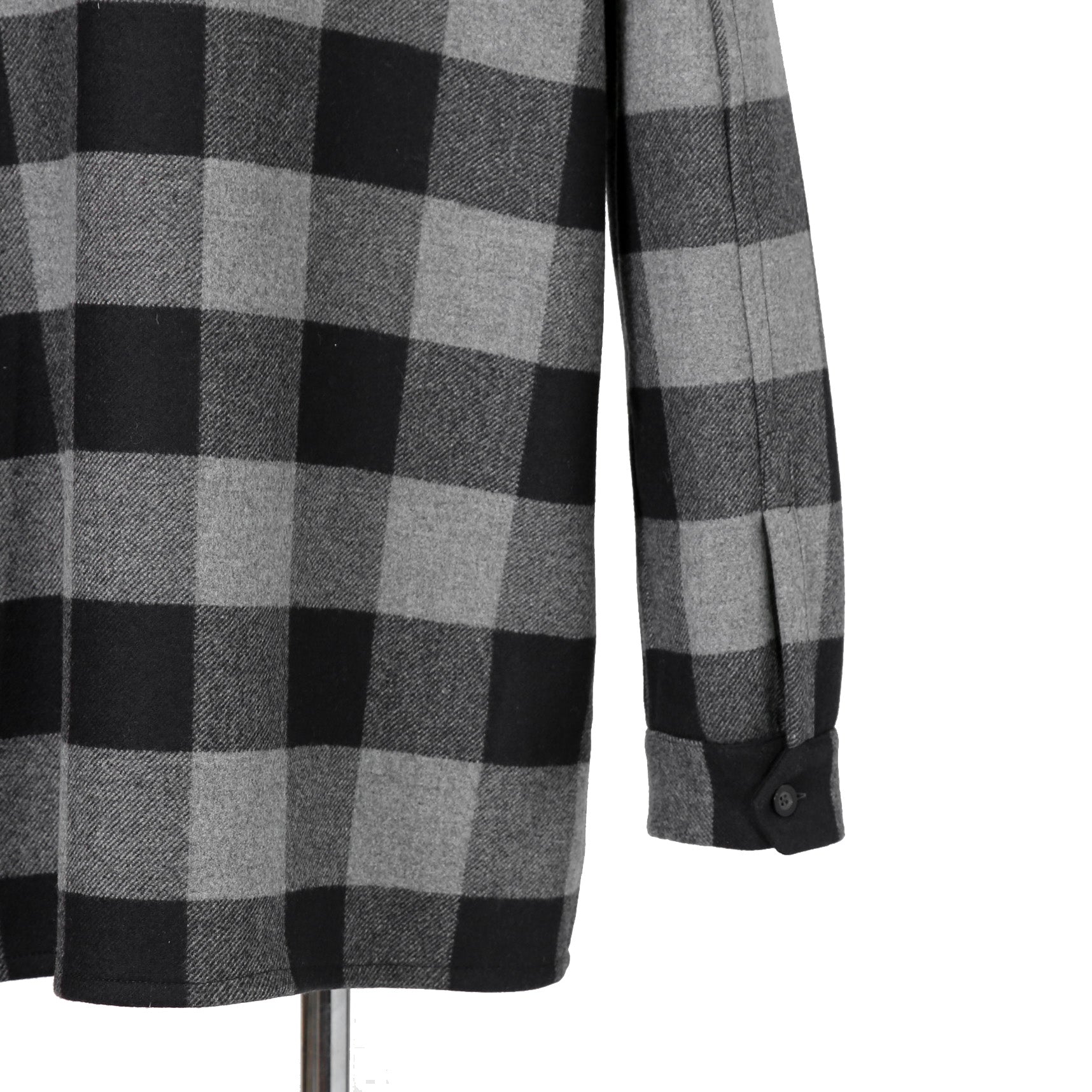 LOEWE ロエベ / 2019AW美品 ウールメルトン アナグラム レザーポケット チェック 長袖シャツ / size 46 (BLACK x GRAY)